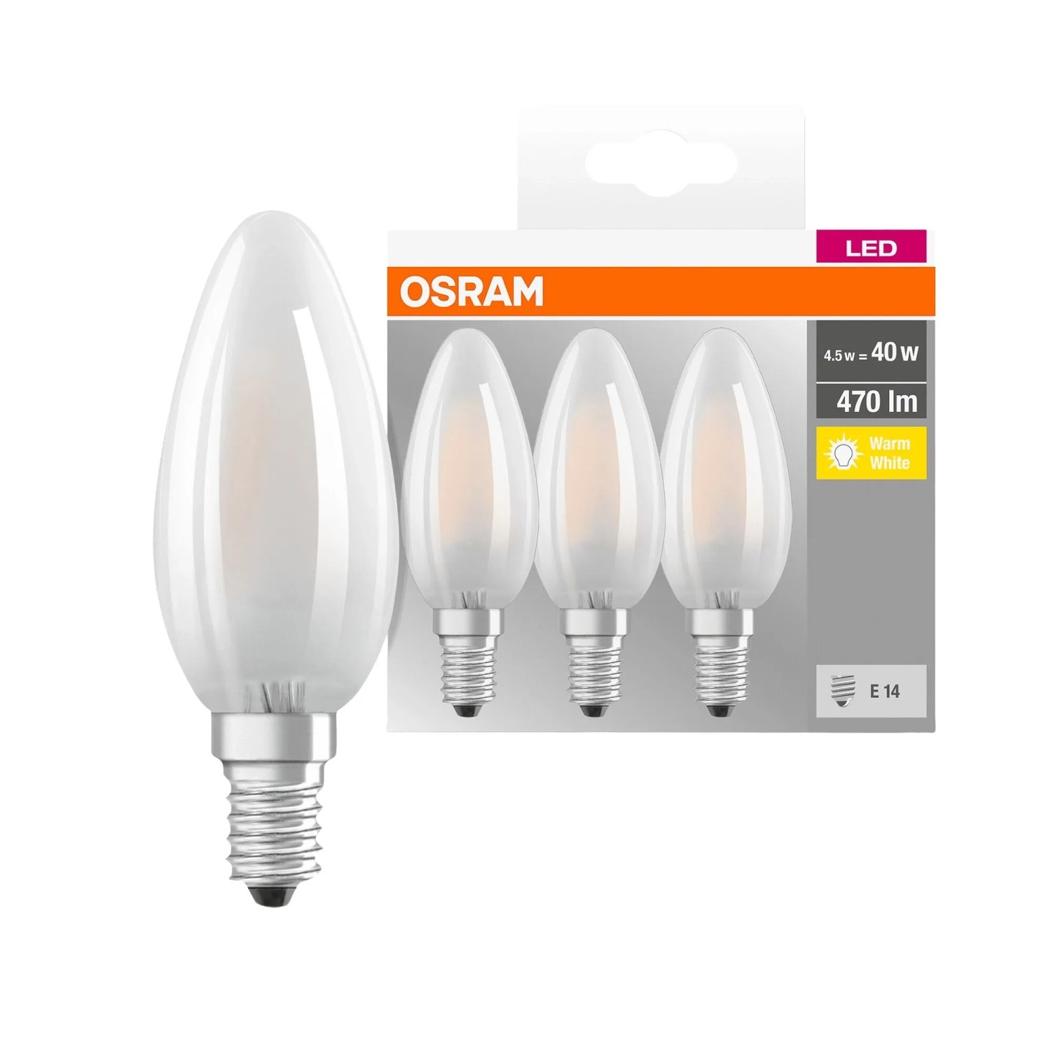 Osram Leuchtmittel E14 Kerzenform 2.700 K 470,m 4,2 W 3er Set