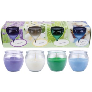 HS Candle Duftkerzen Selection, 4er Mix Floral: Lavendel, Jasmin, Aloe Vera, Cotton Fresh.