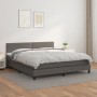 Graues vidaXL Boxspringbett mit Matratze (180x200 cm) aus Kunstleder im Schlafzimmer.