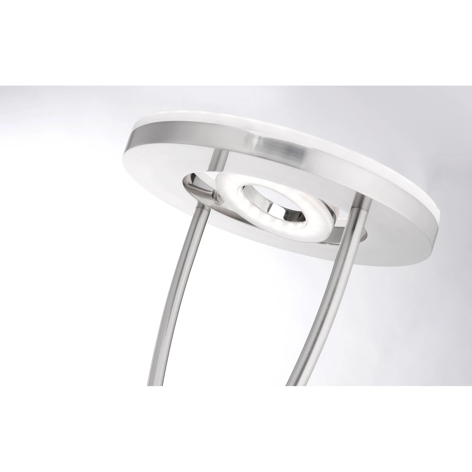 Moderner LED-Deckenfluter Helia von Just Light aus Stahl, gebürstet. Lichtelemente sind rund und eckig.