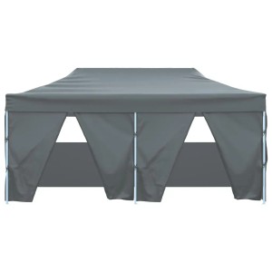 Anthrazitfarbenes Falt-Partyzelts 3x6m mit Seitenwänden für Outdoor-Events.