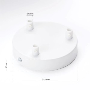 Weißer Orion Lightstyle Deckenbaldachin mit 3 Auslässen (Ø 120 mm) für Lampen und Leuchten.
