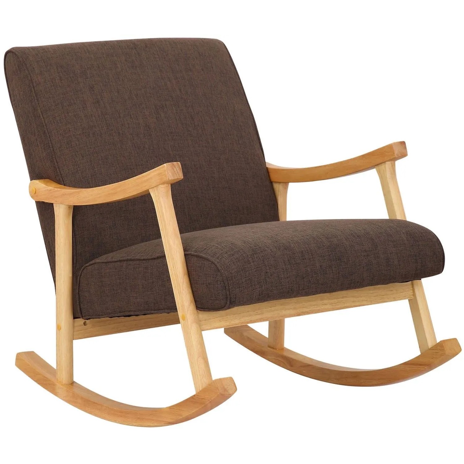 DELUKE Schaukelstuhl JONAS Indoor 67x92x82cm Stoff Braun Hellbraun Liegestuhl Relaxstuhl Sofastuhl