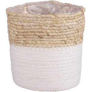 Weißer, runder Korb Rachel von Mica Decorations, Ø 18 cm, aus Seegras, ideal als Übertopf.