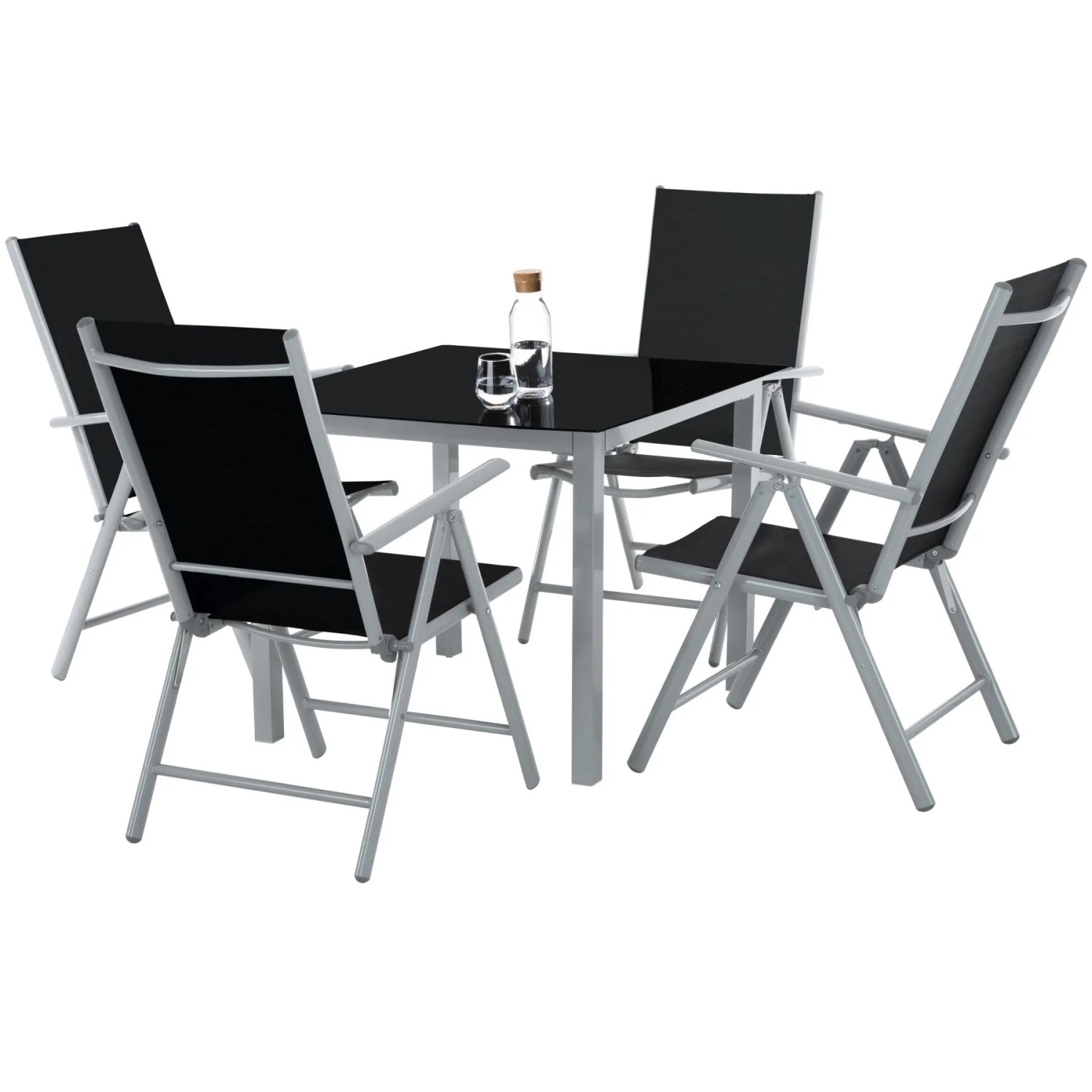 Tectake Aluminium Sitzgruppe Stabia Wetterfest und Uv Beständig Klappbare Stühle Mit 7 Fach Verstellbarer Rückenlehne  86 50 x 86 50 x 73 cm Silber