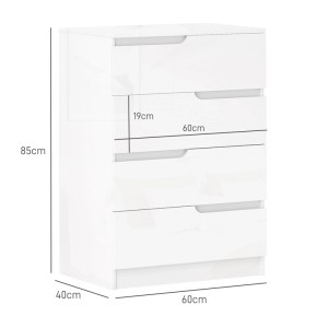 HOMCOM Kommode in Hochglanzweiß mit 4 Schubladen und den Maßen 60x40x85 cm.