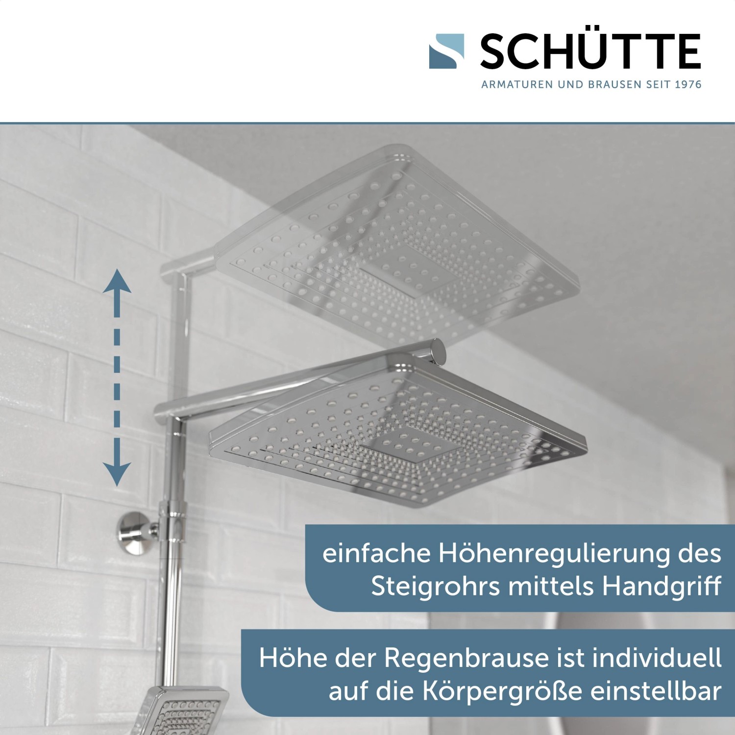 Schütte Trento Brauseset mit Thermostatarmatur, höhenverstellbare Regendusche in Chrom.