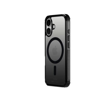 Hama Handyhülle Extreme Protect für iPhone 16, schwarz-transparent, mit MagSafe Magnetring und verstärkten Kanten.