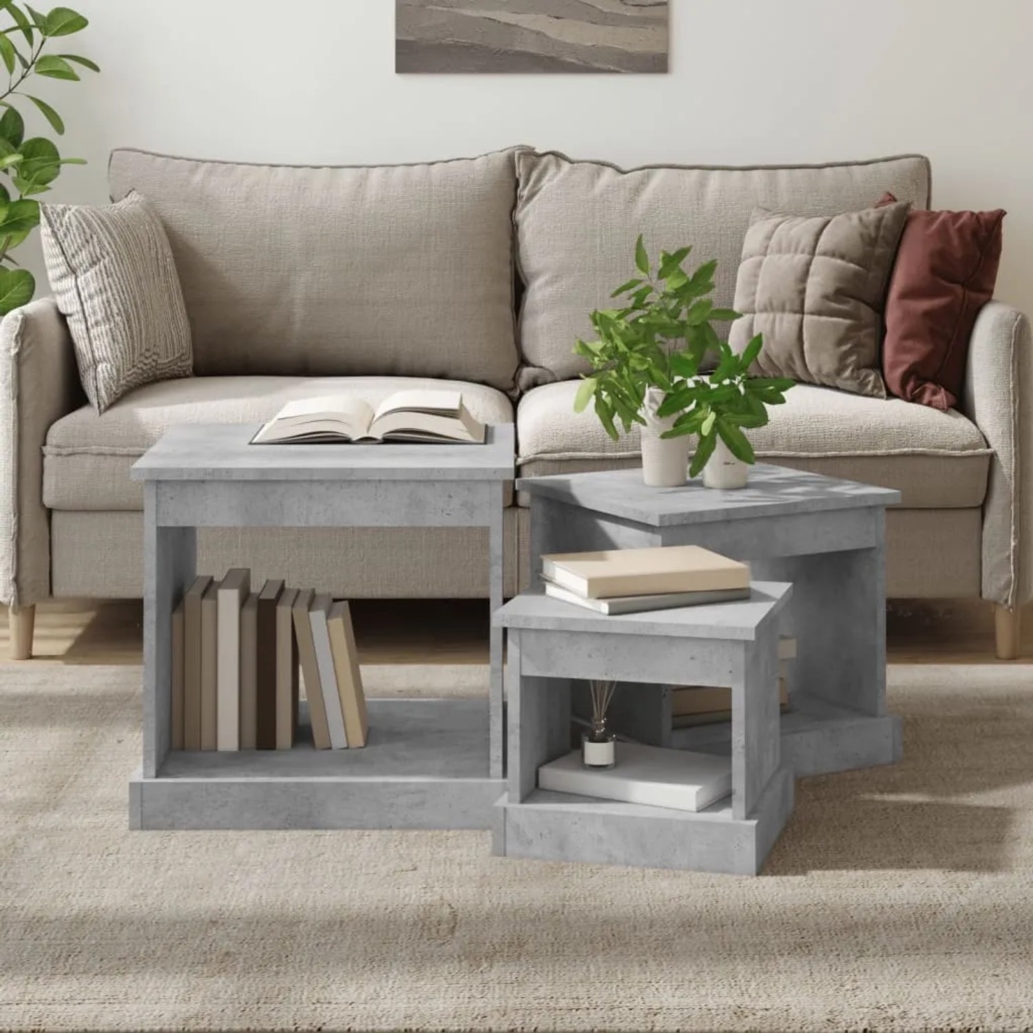 vidaXL Couchtische 3 Stk Betongrau Holzwerkstoff 816492_2
