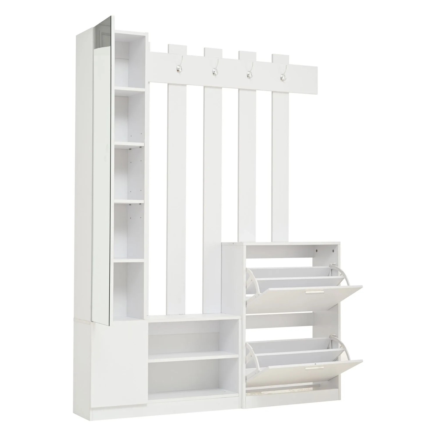 ModernLuxe Garderobe mit Spiegel 2 Schuhschränken 2 Staufächern Spanplatte Weiß