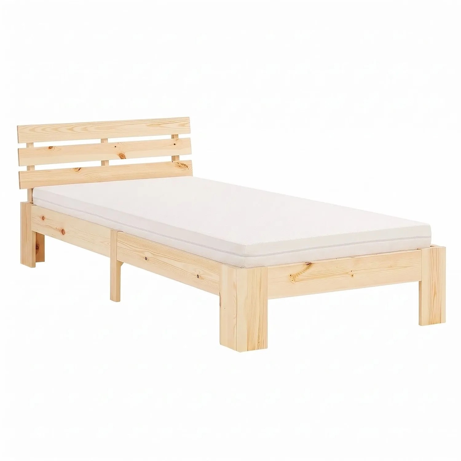 Homestyle4u Holzbett 90x200 cm Matratze Lattenrost Naturfarben Massiv Einzelbett 3196