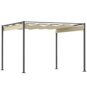 Beige Outsunny Pergola mit Metallrahmen und Polyesterdach für Sonnenschutz im Garten.