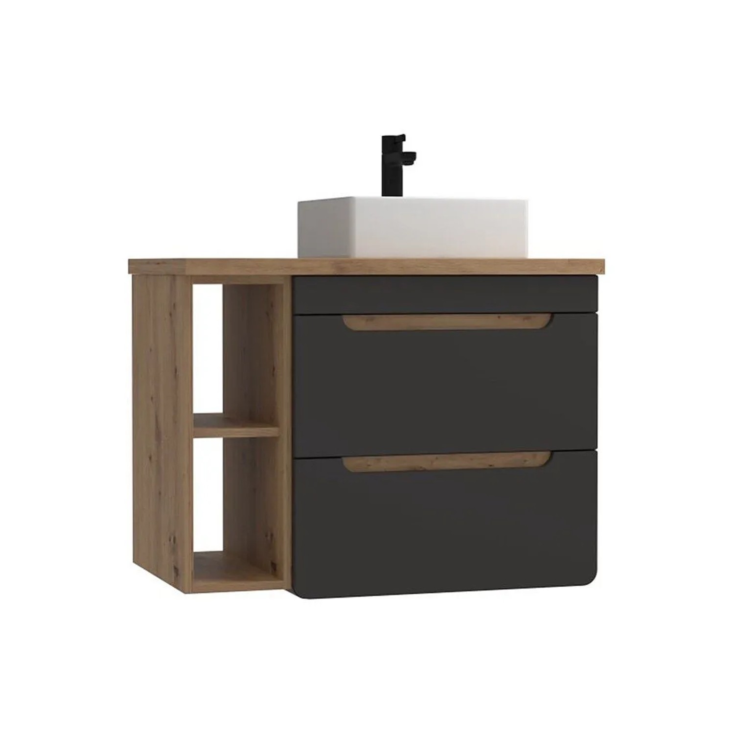 Vente-unique Einzelwaschtisch Aruba Anthrazitgrau  Naturfarben Hell 80 cm