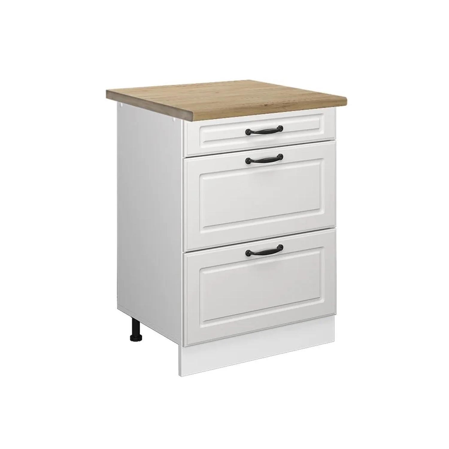 Vicco Küchenunterschrank R-Line Weiß Landhaus Weiß 60 cm mit Schubladen AP Eiche