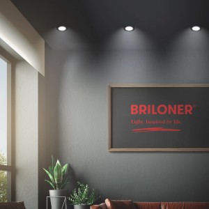 3er Set Briloner LED Einbaustrahler, flach, schwarz, neutralweißes Licht in Wohnraum.