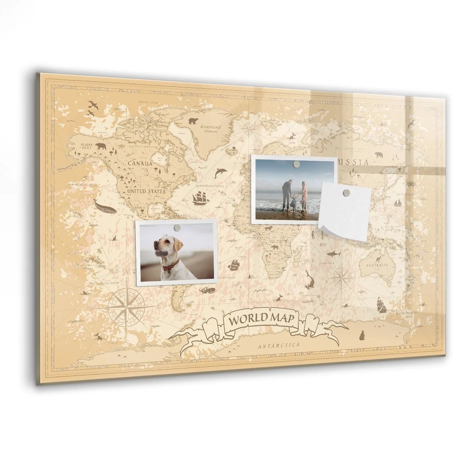 Tulup Magnettafel Aus Glas Vintage Weltkarte 60x40 cm Whiteboard Magnetisch Glas Schwarzer Marker Magnettafel Modern Gla...