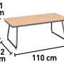 Beistelltisch der Woodcliff Loungegruppe mit Eukalyptusholz-Tischplatte und schwarzem Aluminiumgestell, Maße sind eingezeichnet.