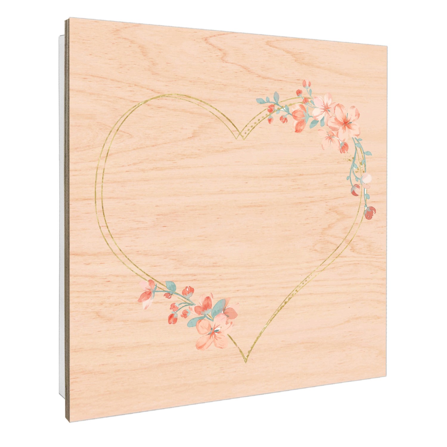 Banjado Schlüsselkasten 30x30cm, weiße Box mit Holzfront, Blumiges Herz Motiv, 50 Haken.