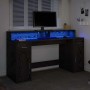 Schwarzer Schreibtisch mit LED-Beleuchtung, aus Holzwerkstoff, 160x55x91 cm.