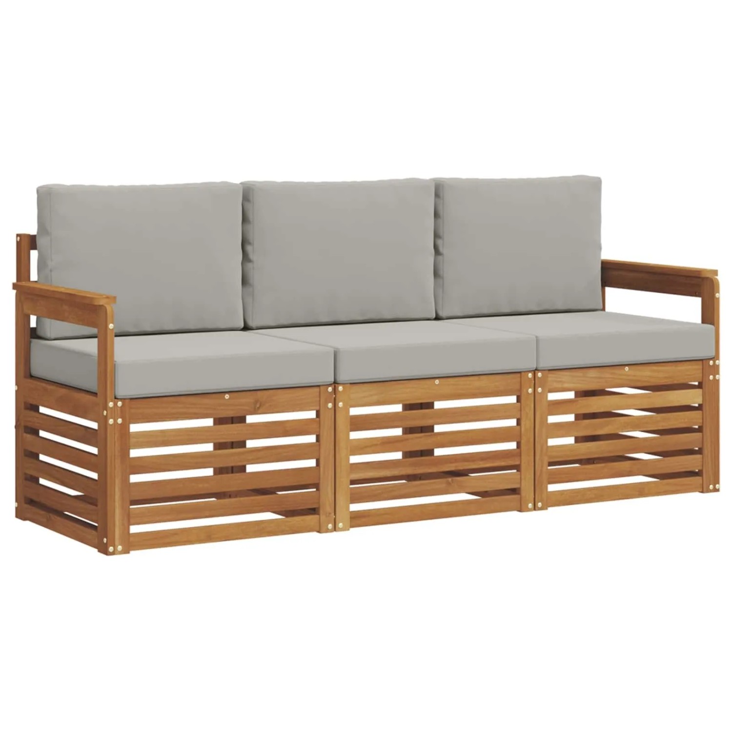 Thumbnail - vidaXL Sofagarnituren 3 Tlg Natur und Hellgrau Massivholz Akazie 3374276