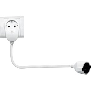 Weißes Powersplit Verlängerungskabel, 5 m, mit Schutzkontaktstecker und Steckdose.
