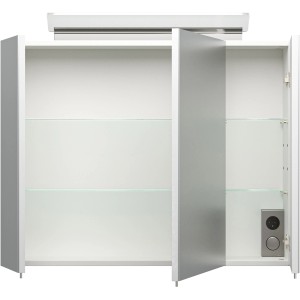 Posseik Spiegelschrank, 80 cm, weiß, mit Softclose-Türen und Innenleben mit Glasböden.