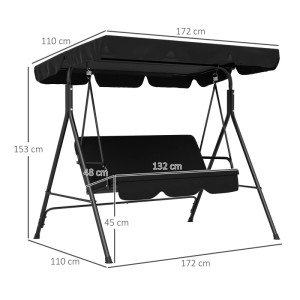Schwarze Outsunny Hollywoodschaukel 3-Sitzer mit Sonnendach. Stabile Garten-Schaukel mit Maßen 172x110x153 cm.