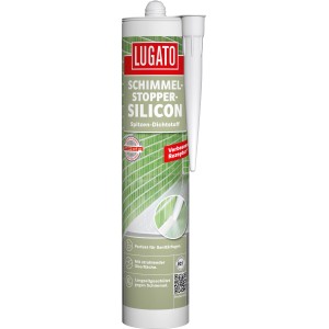 Lugato Schimmel Stopper-Silicon, grau, 310ml Kartusche für Sanitärfugen, mit Silberformel.