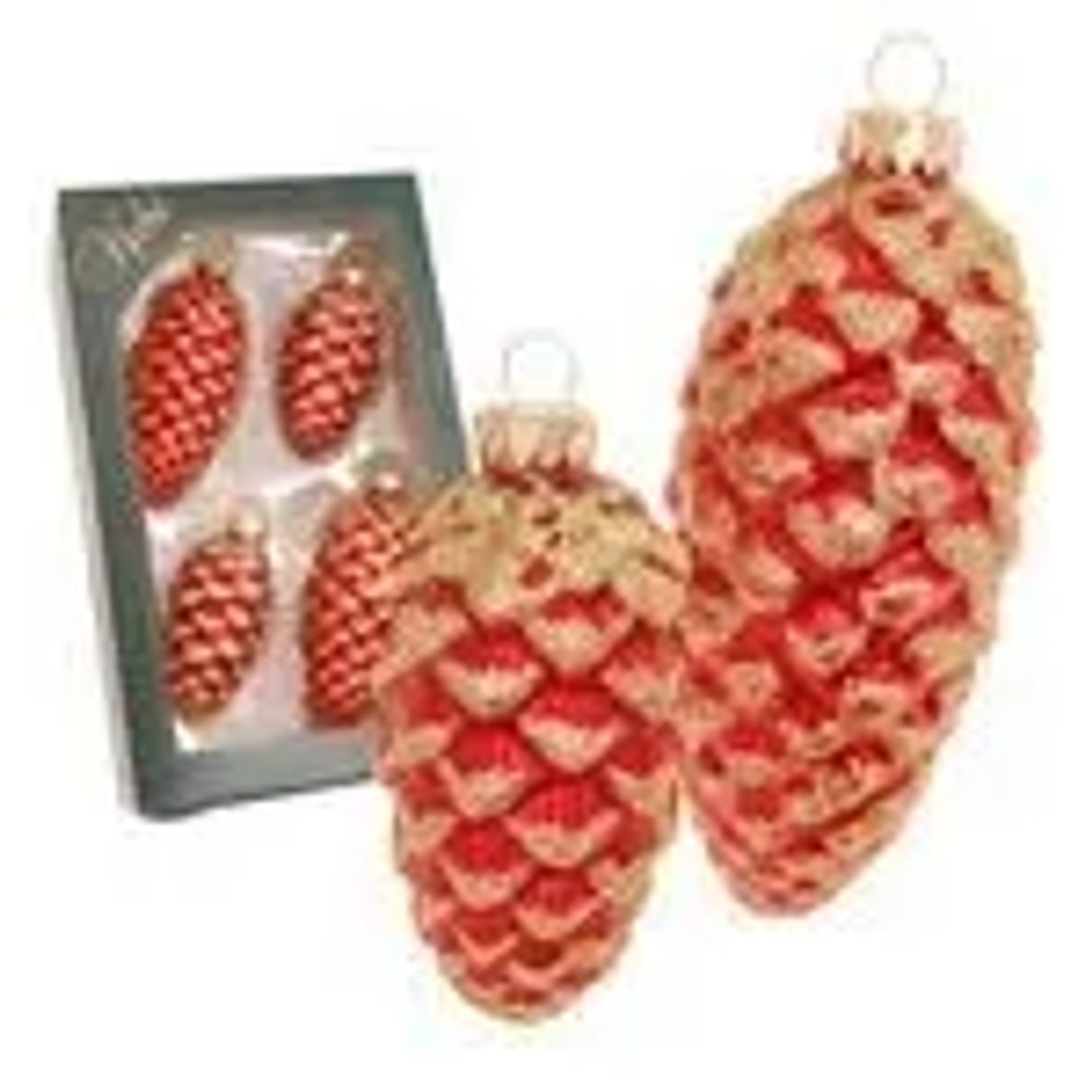 Krebs Glas Lauscha GmbH Christbaumschmuck Tannenzapfen Glas Ø 4 cm Länge 8/10 cm 4 Stück rot