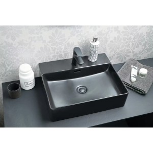 Schwarzes Fackelmann Aufsatzbecken Vaida, 50 cm, aus Keramik. Elegantes Design für moderne Badezimmer.