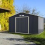 Costway Gerätehaus aus Metall, 340x255x210 cm, mit Doppelschiebetür und Lüftungsöffnungen.