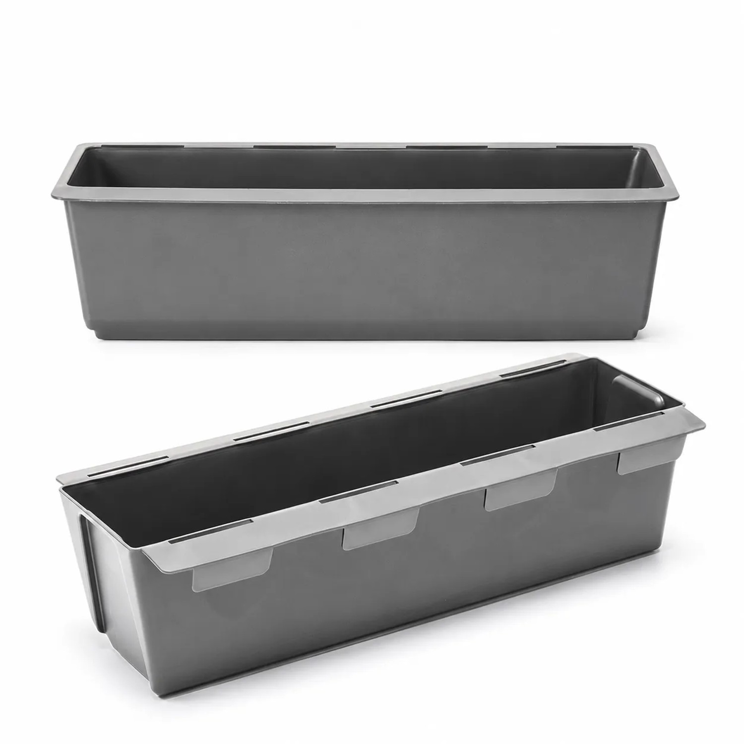 BigDean 2er Set Paletten Blumenkästen Einsatz mit Hängesystem zum Einhängen 37cm Grau Pflanzkasten für Europalette Balkonkasten Blumentopf