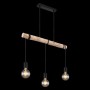 Schwarze Globo Pendelleuchte Gregor mit 3 Leuchten und Holzbalken für E27 Leuchtmittel.