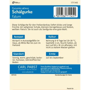 Pabst Keimkraft Schälgurke Fatum Saatgut Packung, Gemüsesamen für ca. 15 Pflanzen.