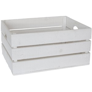 Weiße Holzkiste (34 l) mit Griffen, ideal zur Aufbewahrung und Dekoration.