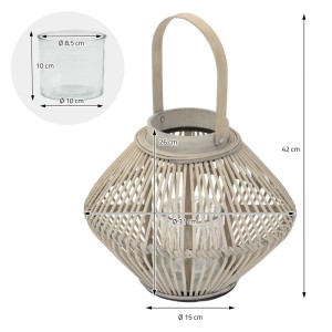 Bambus Laterne (H 42cm) im Boho Stil mit Kerzenglas für gemütliche Lichtatmosphäre.