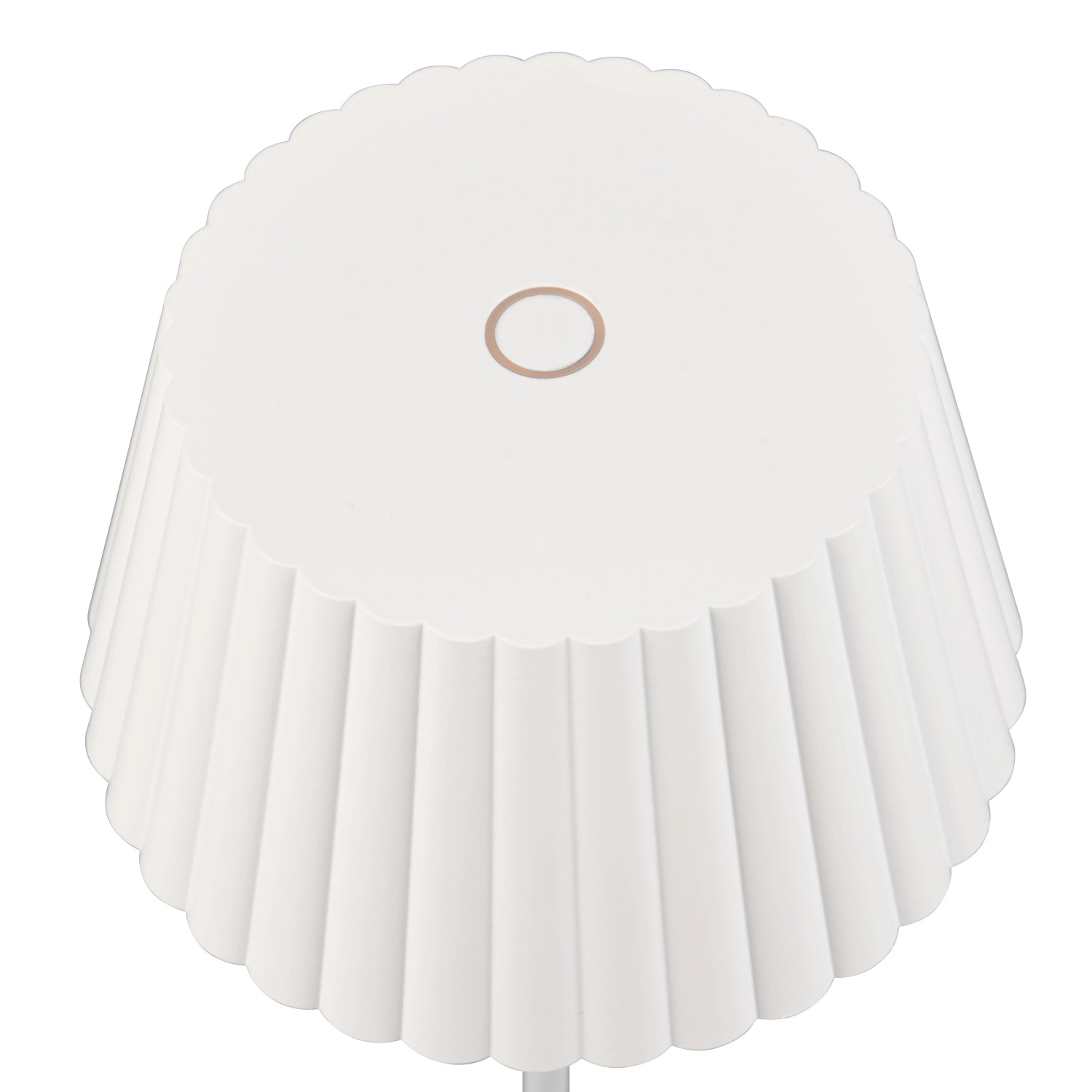 Weiße Reality LED-Tischleuchte Suarez, dimmbar, mit Ladestation. Ø 13,5 cm.