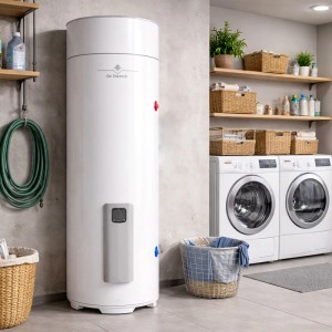 De Dietrich Warmwasserbereiter Elensio Essentiel 250L, thermodynamischer Monoblock in Weiß.