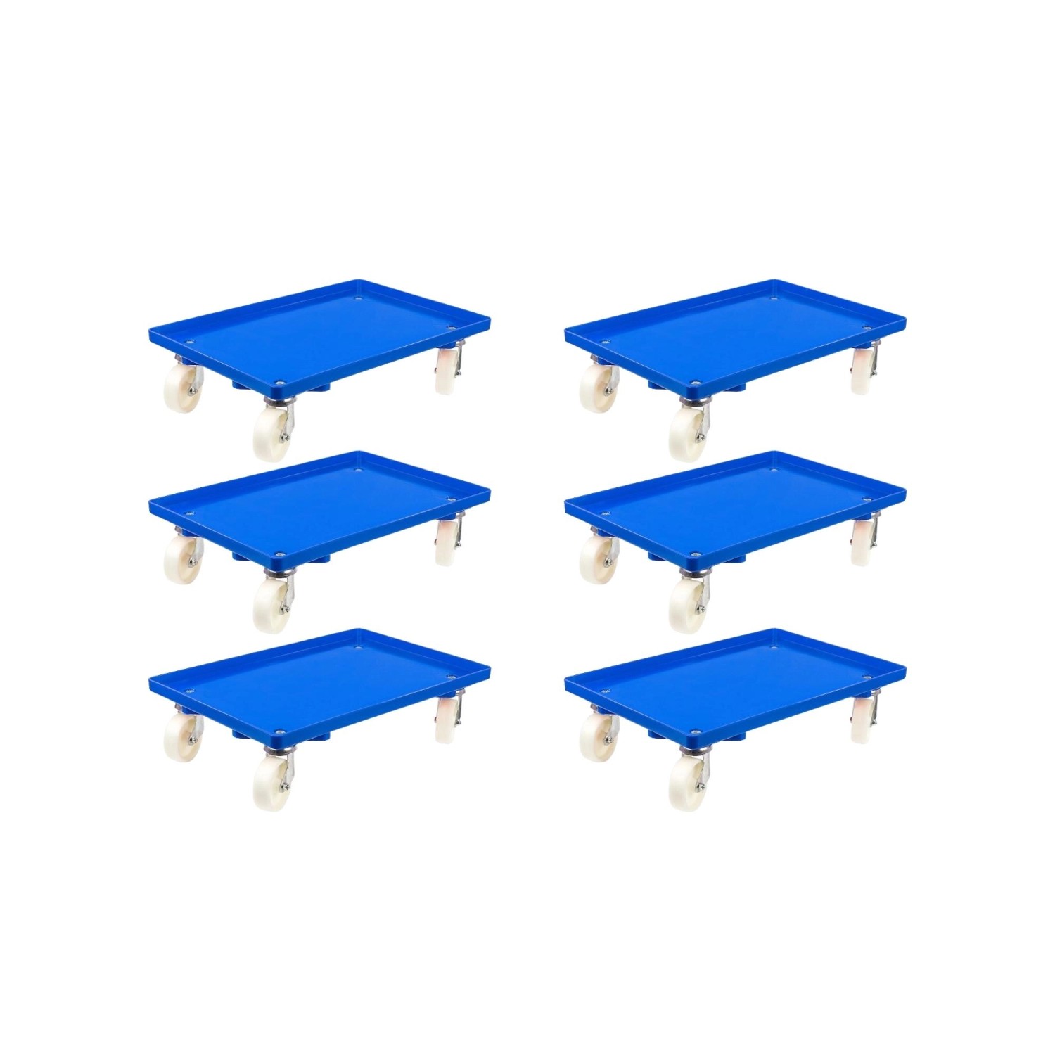 PROREGAL SparSet 6x Transportroller für Euroboxen 60 x 40 cm mit Kunststoffräder Blau Geschlossenes Deck 4 Lenkrollen Tr