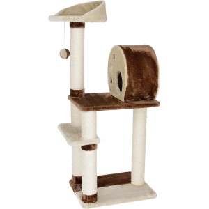 Kerbl Kratzbaum Planet X: Beige-brauner Kratzbaum mit Sisalstämmen, Höhle und Liegeflächen.