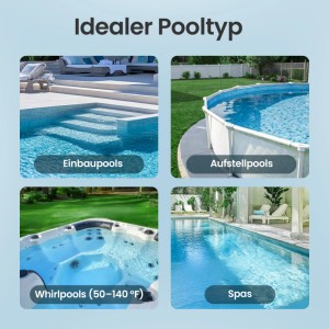 Verschiedene Pooltypen: Einbaupools, Aufstellpools, Whirlpools und Spas für den Aiper Pilot X1 Poolsauger.