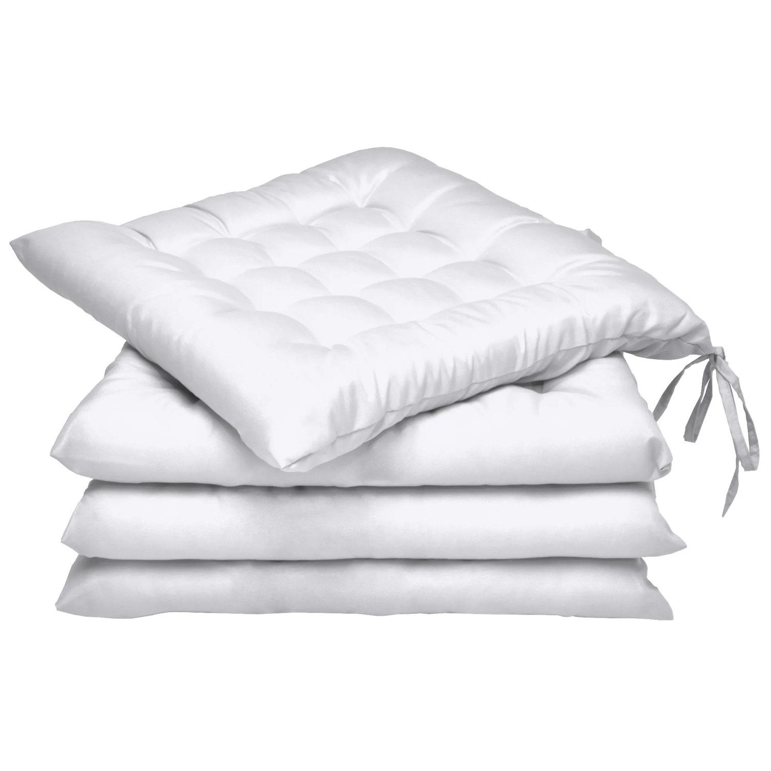 Beautissu 4er Set Stuhlkissen 40x40 mit Bändern Lea Weiß