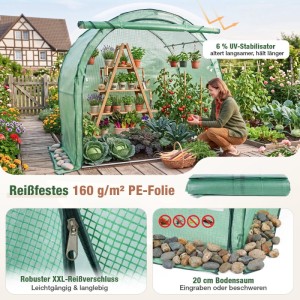Sekey Foliengewächshaus Gewächshaus Tomatenhaus Folientunnel 200x100x180cm Treibhaus für Balkon Terrasse Garten mit PE Gitterfolie