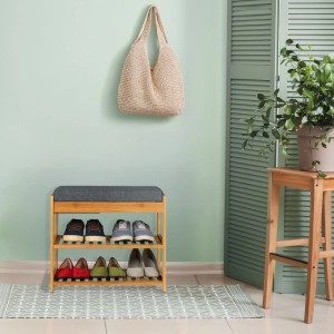 Relaxdays Schuhbank Bambus Natur Grau Gepolstert mit Schublade 49 cm x 55 cm x 30 cm 3,8 kg