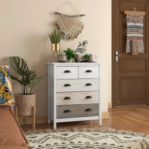 Weiße HOMCOM Kommode mit 5 Schubladen und Kippschutz, 70x38x85 cm.