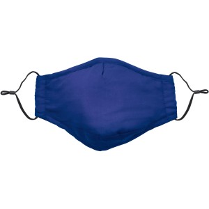 Mund-Nasen-Schutz aus Baumwolle, blau, mit verstellbaren Gummibändern für optimalen Tragekomfort.