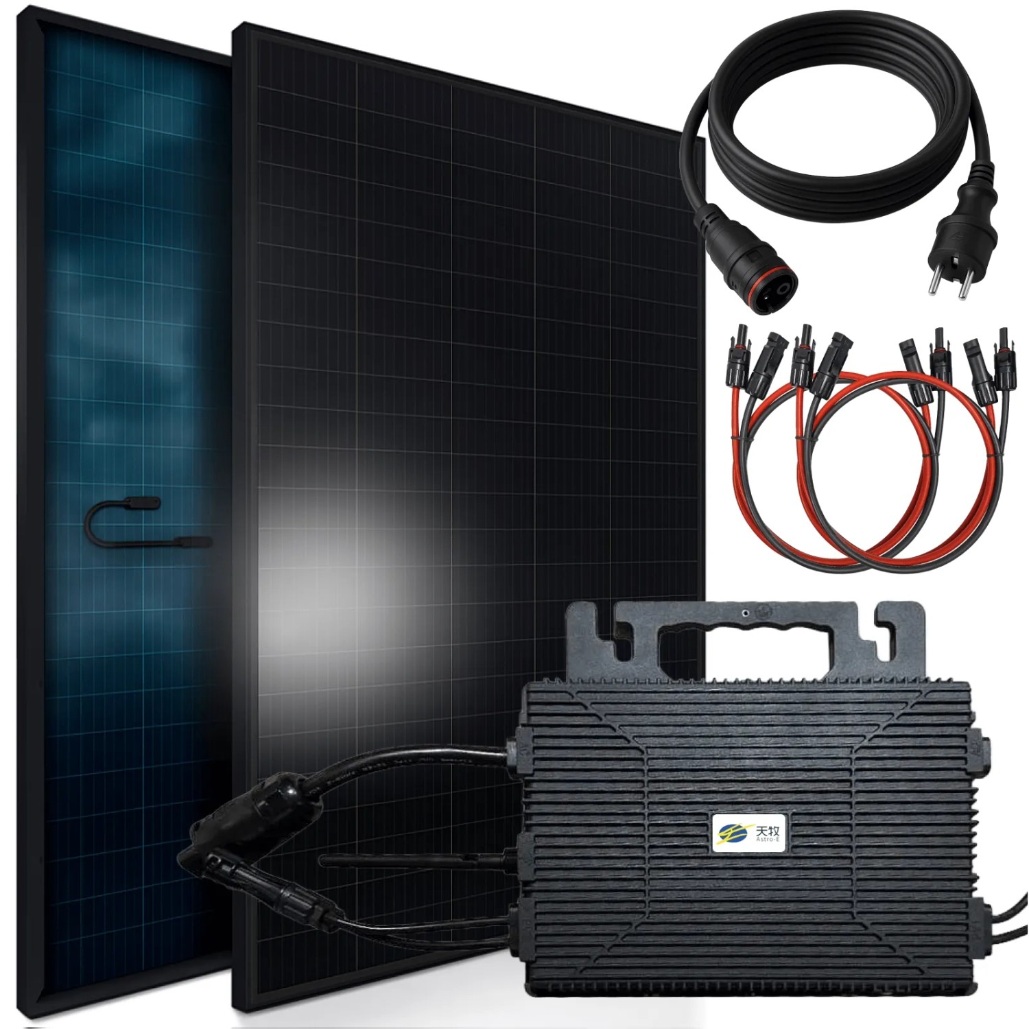 SUNNIVA Balkonkraftwerk 920 W mit ASTRO-E 800 W Wechselrichter inkl.5m Kabel 2x 460 W Solarmodule Bifazial Fullblack Glas-Glas