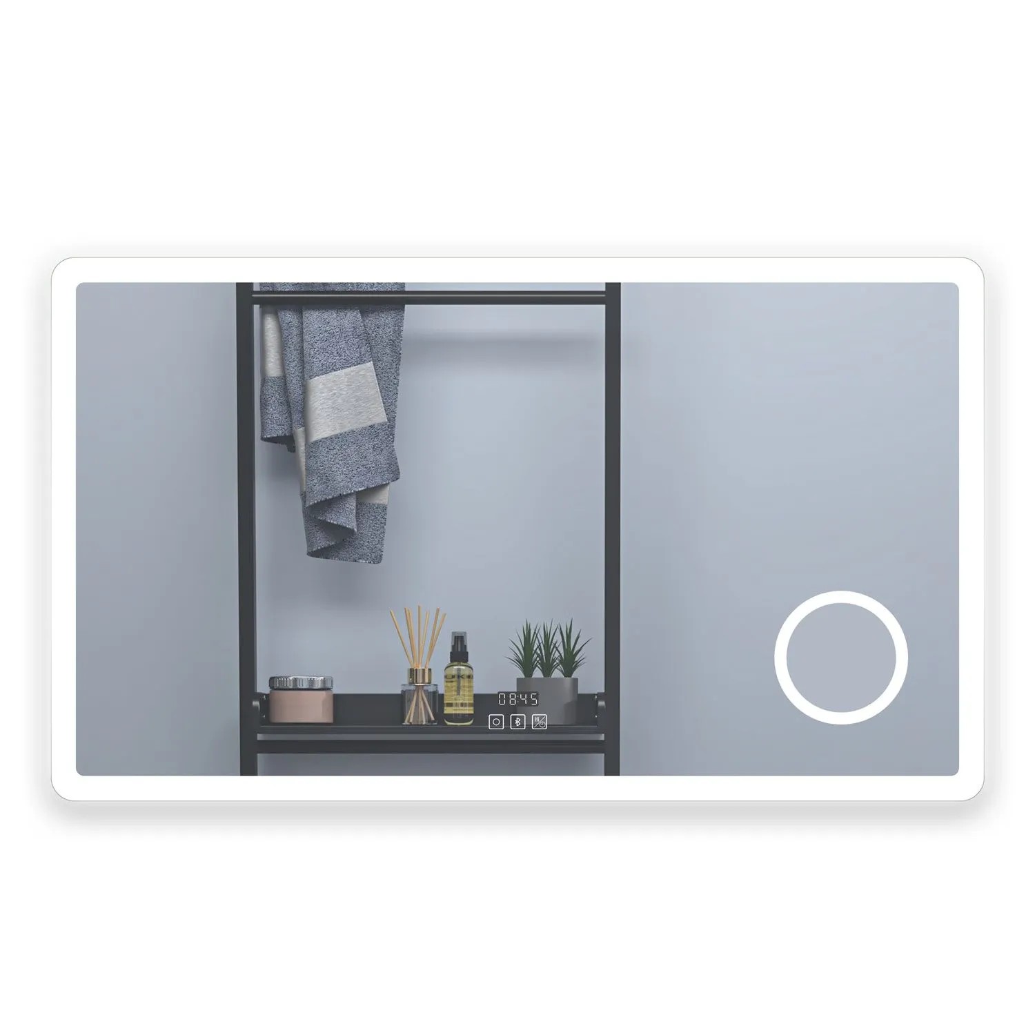 Duschparadies LED Badspiegel 3000-6500K Dimmbar 100x60cm Badspiegel mit Bluetooth Steckdose Uhr Lupe Touch Beschlagfrei