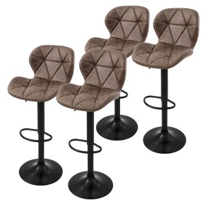 4er Set braune ML-Design Barhocker aus Kunstleder, gepolstert und drehbar mit Fußstütze.
