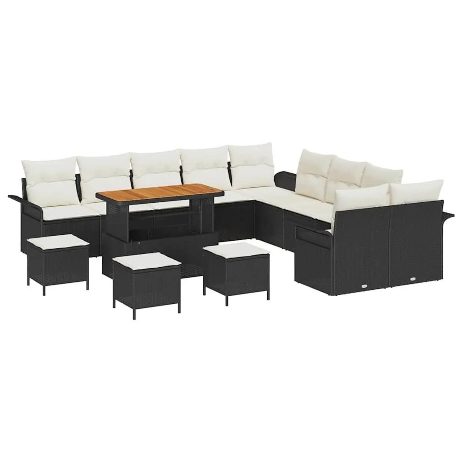vidaXL Garten-Sofa-Set mit Kissen 14-Tlg Schwarz und Creme 3364150